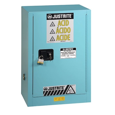 Justrite Corrosive Safety Cabinet, 12 gal, 1 Shelves, Steel, 23-1/4 in W x 35" H x 18 in D, Blue 8912022